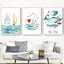 Watercolor Fish Sailing Sea Landscape